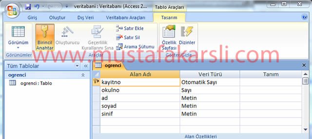 Access Tablo Oluşturma