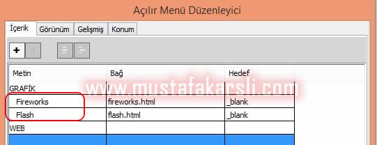 Açılır menü oluşturma 2
