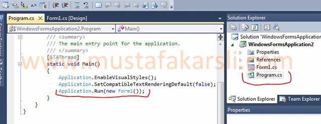 c sharp Başlangıç formunu değiştirme