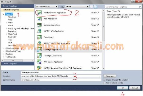Visual Studio Yeni Proje (New Project) Ekranı