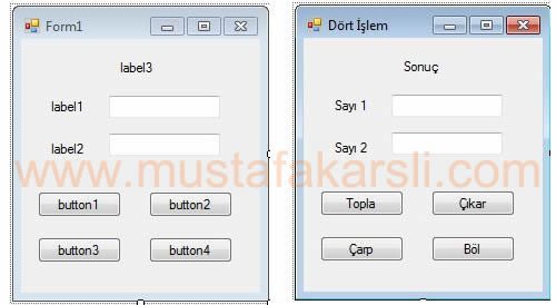C Sharp Dört İşlem Form Ekranı