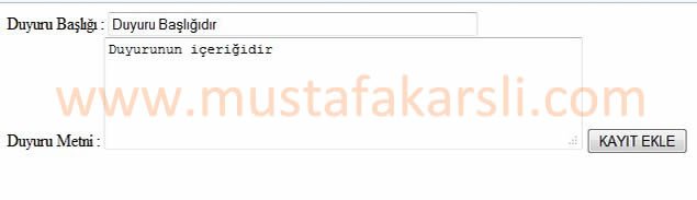 Html Form ekranı