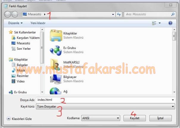 HTML Kaydet Ekranı