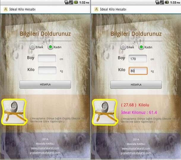 İdeal Kilo Hesaplama Ekran Görüntüsü