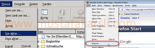 internet explorer sık kullanılanları firefoxa aktarma