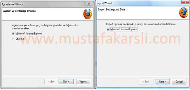 internet explorer sık kullanılanları firefoxa aktarma