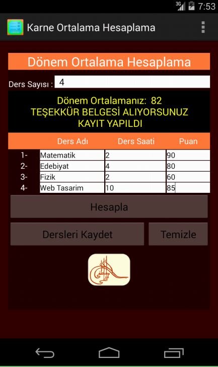 Karne Ortalama Hesaplama Android Programı