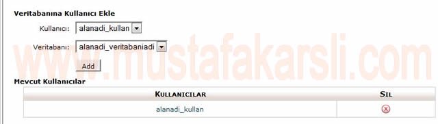 mysql veritabanı kullanıcı ilişkilendirme