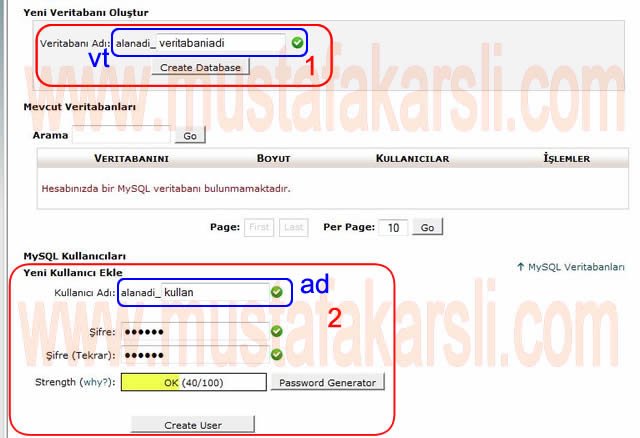 Mysql Veritabanı ve Kullanıcı Oluşturma