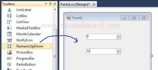 NumericUpDown Nesnesini Forma Ekleme