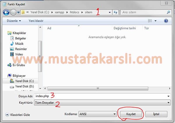 Php Farklı kaydet ekranı