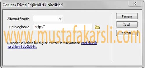 Dreamweaver Resim Etiketi Belirleme Penceresi
