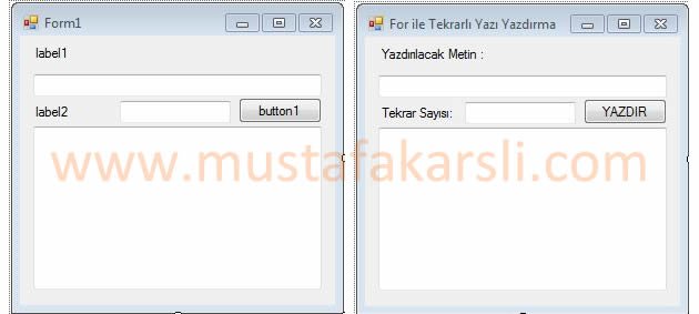 For tekrarlı yazı form ekranı