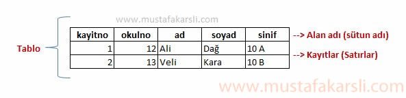 Veritabanı tablo oluşturma