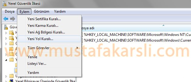 Yeni Yol Kuralı Menü Görüntüsü